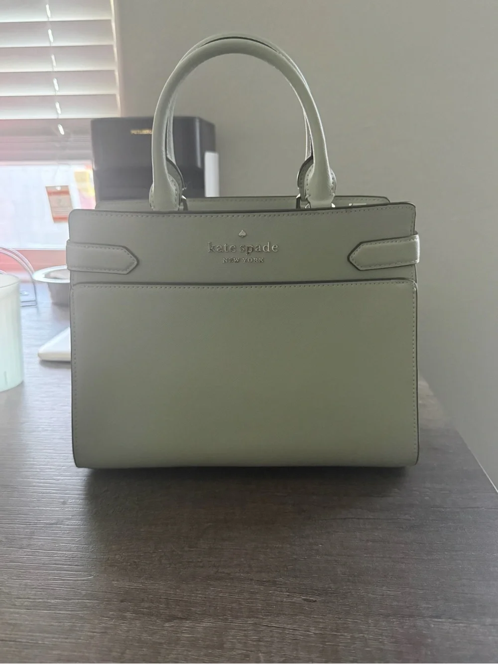 kate spade light sage green leather satchel